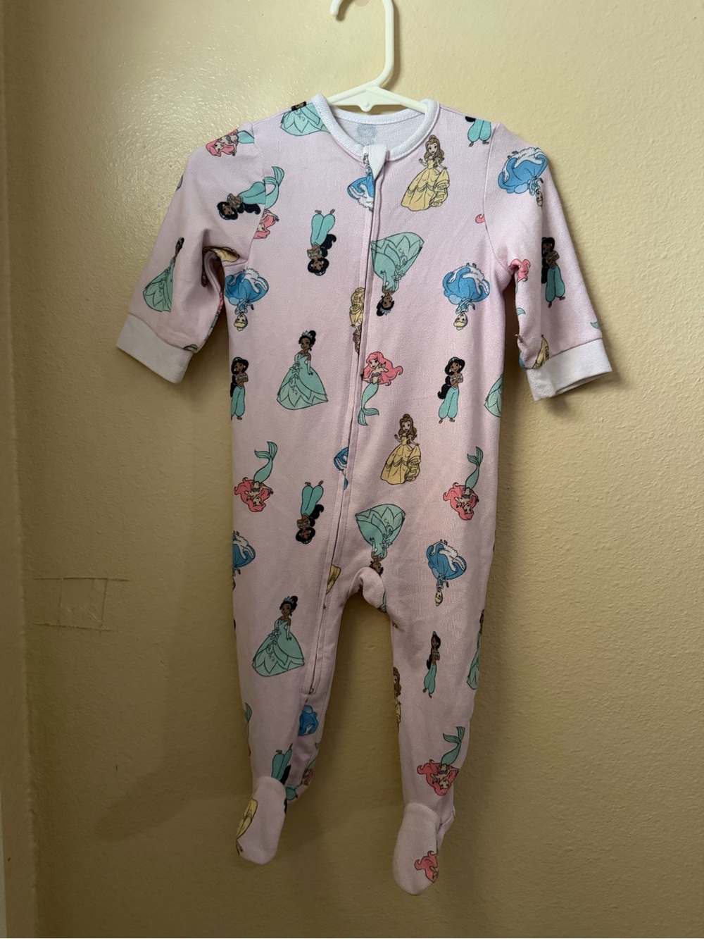 Disney Light Pink Princess Allover Zip-Up Footed One-Piece
